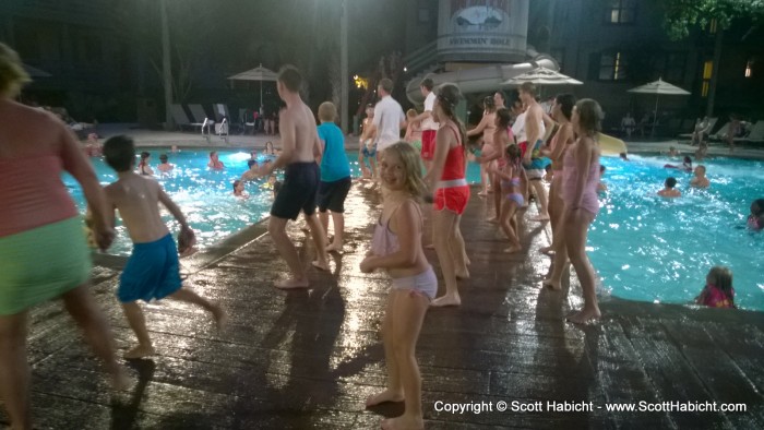 Dancing poolside.