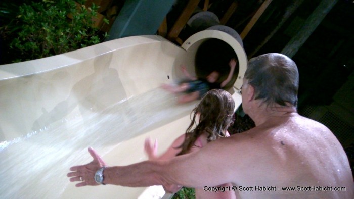 High fives on the waterslide.