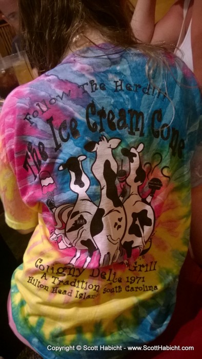 The back of the shirt from her new favorite ice cream store.