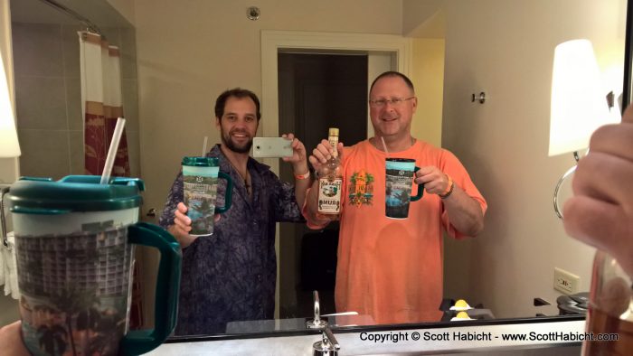 Drinking at the resort wasn't cheap, so we bought the resort soda refill cup and bottles of rum. Much cheaper.