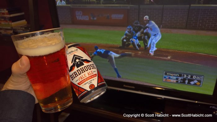 Drinking Birdhouse while watching the Orioles.