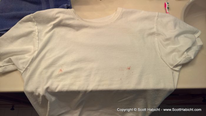 The shirt I put on after the race. Yes, that is blood. Yes, from my nipples.