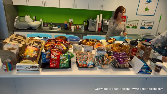 The next morning in the office there were plenty of snacks for everyone.