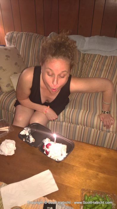 blowing out the candle.