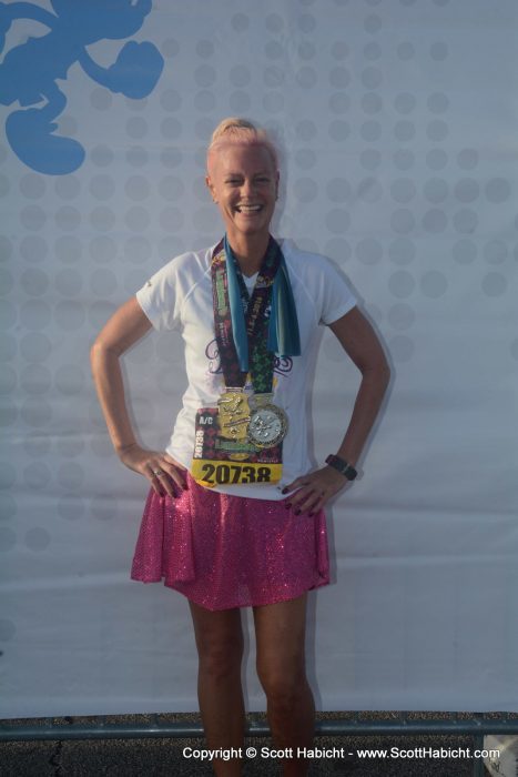 Kelli had run the 10K the day before, so she got two medals...