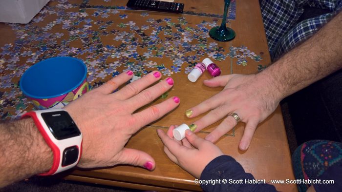 Amber was in a makeup mood, so Mathew and I lent our fingernails to the cause.