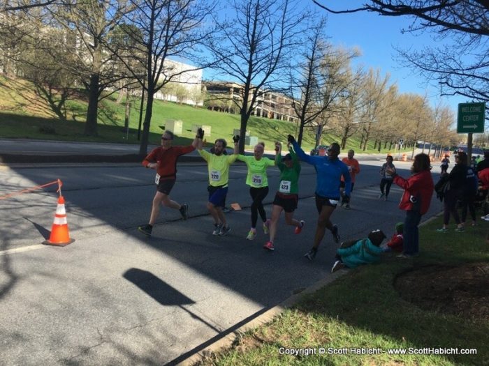 We ran the whole race together, so we finished together, too.