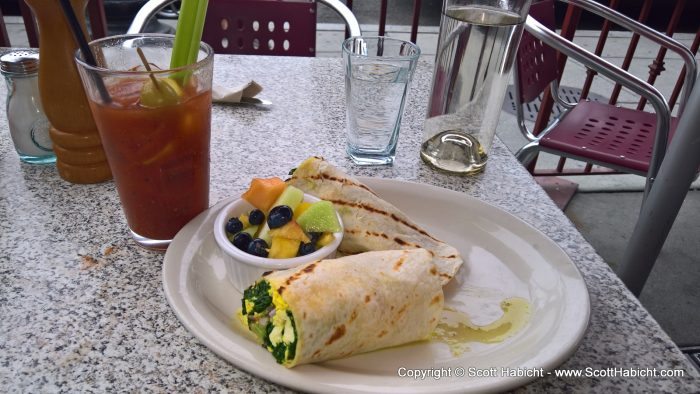 And he enjoyed sharing this egg burrito with me, too.