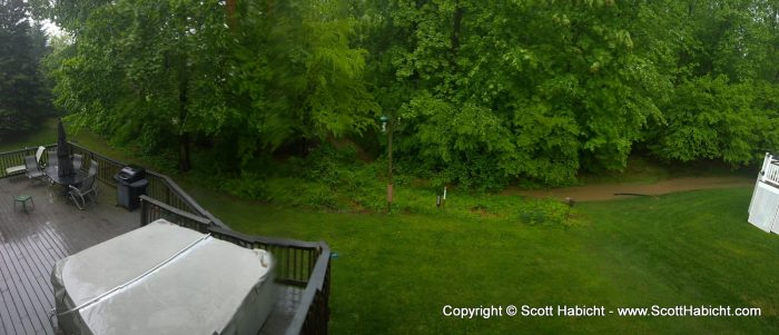 A creek runs through my backyard when it rains a lot.