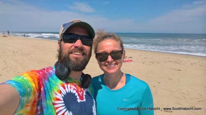 We were both working from the beach, and took a break to go out to the beach.