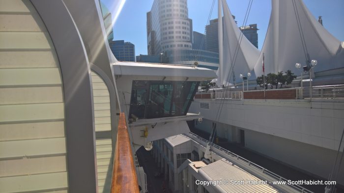 You could see the bridge from our room. We watched the captain maneuver the ship as we left.