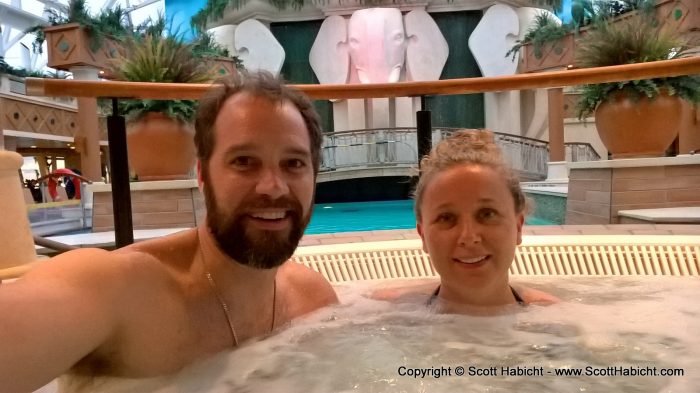 Later that night we jumped in the hot tub, where the movement of the ship wasn't as bad, so it didn't bother Molly as much.