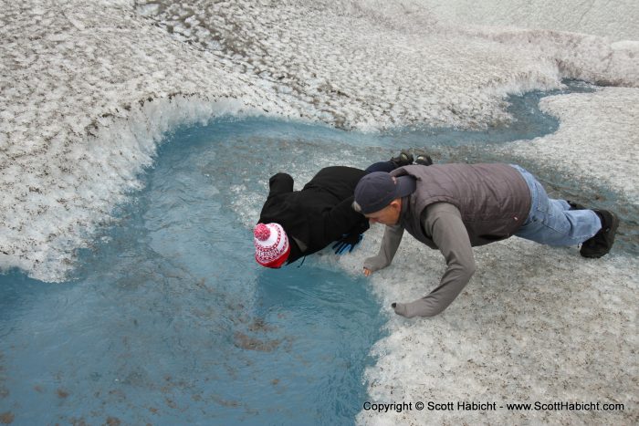 So we got down and drank some fresh glacier water.