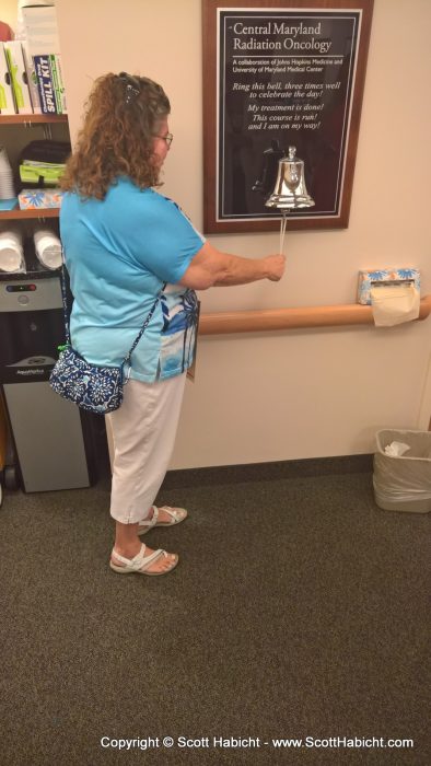 My mother rang the bell that indicates she is cancer free.