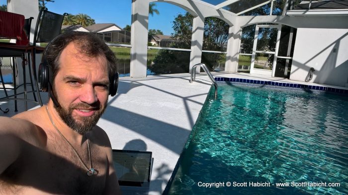 We arrived late and went to bed, but the next morning I worked poolside at Molly's parents' house.