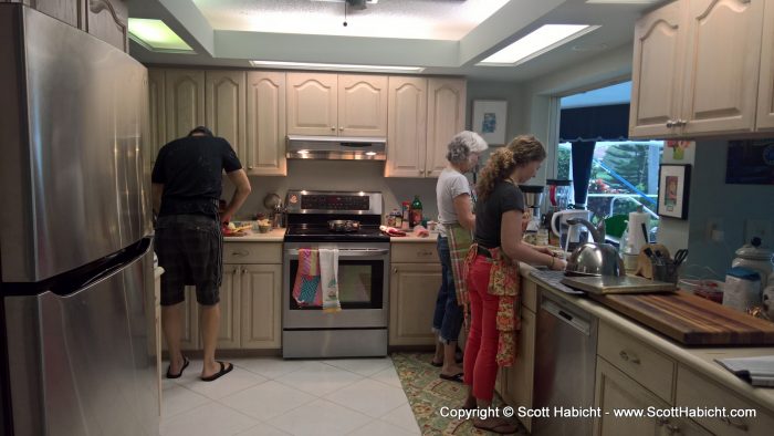 With lots to cook, everyone got started on the food the day before Thanksgiving.