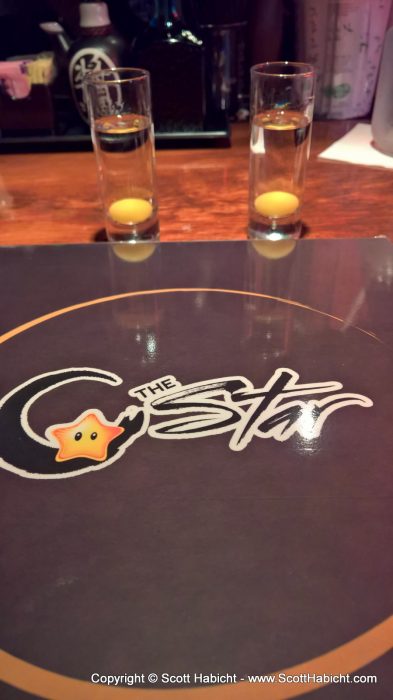 From there we went to The Star for some sushi. This was a shot that indluced a quail egg.