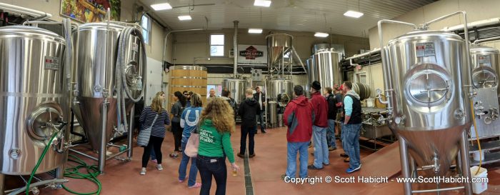 Getting a tour of the back area where they brew beer.