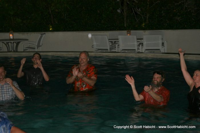 We were already wet from the rain, so a lot of us jumped into the pool with our clothes on!!!!!