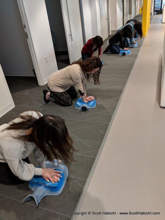 Learning CPR at work.