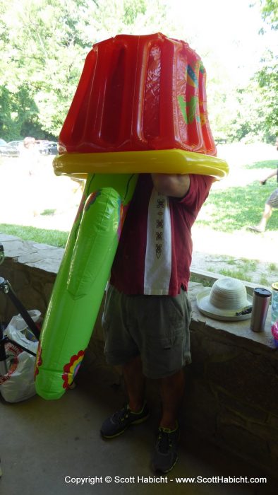 Steve helped blow up the cactus ring toss.