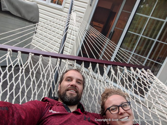 Testing an early wedding gift, the hammock stand (I already had the hammock).