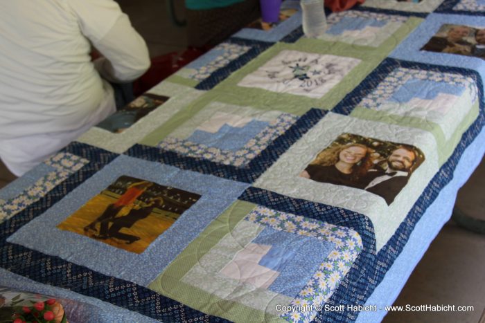 The quilt featured pictures of our early days together.